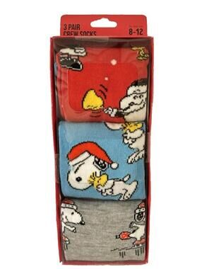 Bioworld Peanuts Snoopy Woodstock Holiday Crew Socks Men 8-12 Size Style 3 Pairs